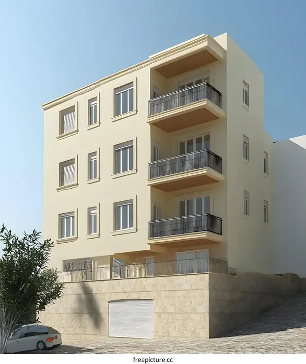 Modern Architecture Building With Balcony In A Sunny Day