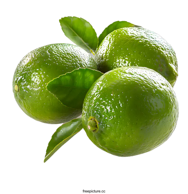 [Transparent Background PNG]Fresh limes with green leaves