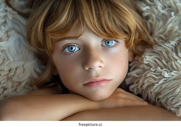 Portrait of a boy with red hair and blue eyes