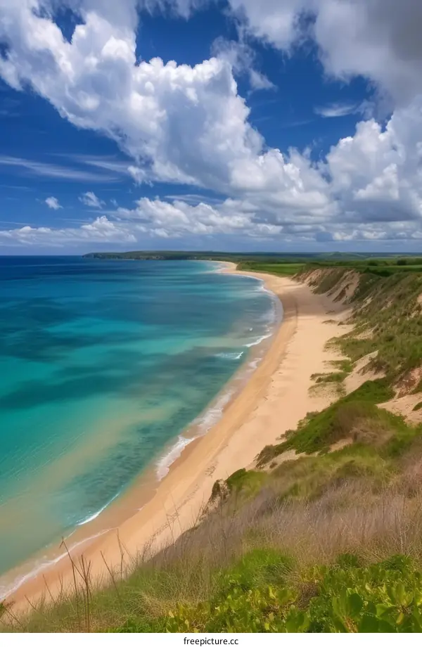 Beautiful beach landscape with blue sky and white clouds
