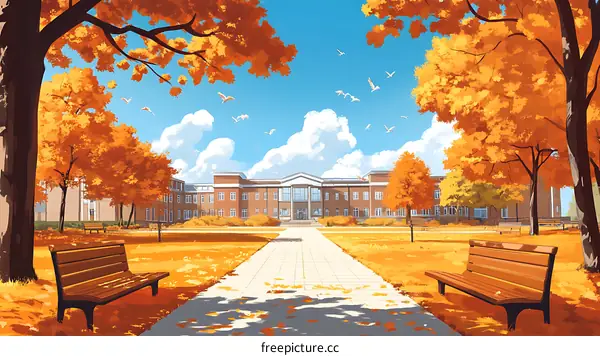 Autumn Campus Scenic Illustration
