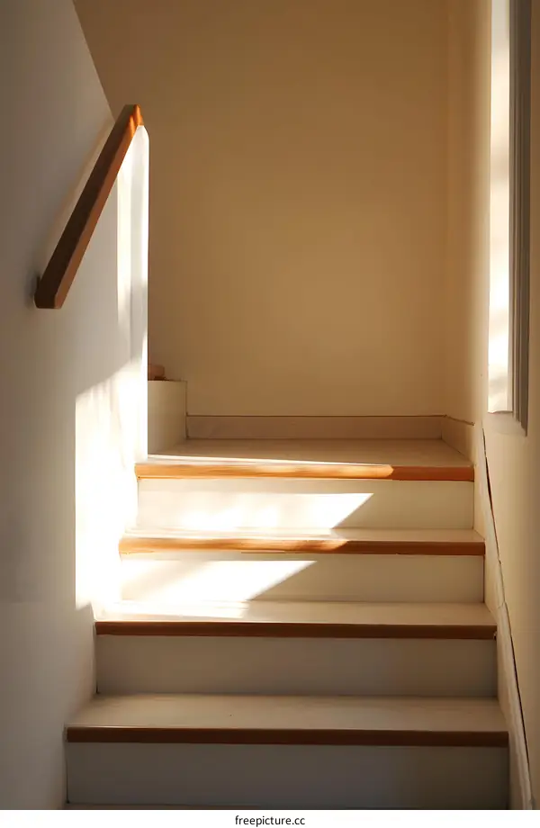 Sunlight Streaming Through Window onto White Stairs