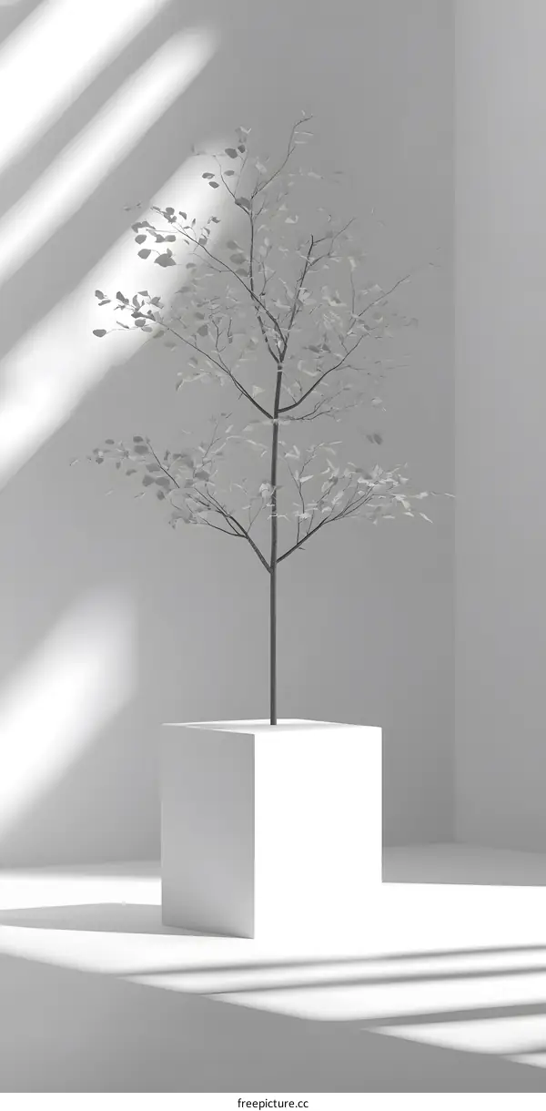 Minimalist White Plant with Sunlight Shadows