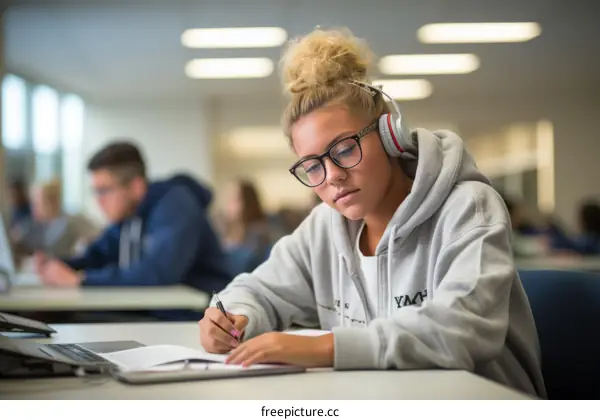 Focused student studying in the library