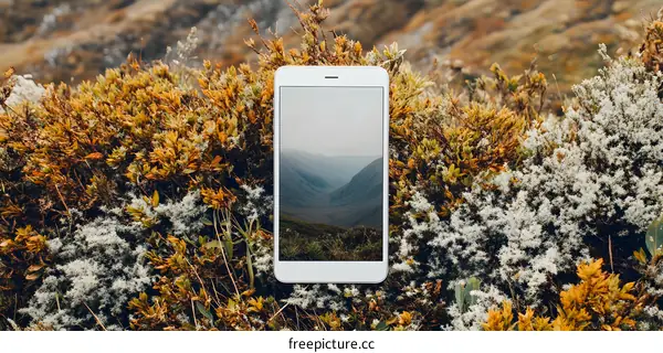White Smartphone on Green Grass in Mountain