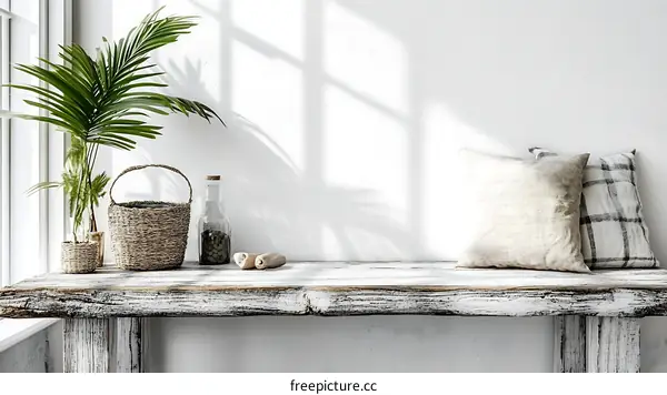 Rustic Wooden Bench with Stylish Decor