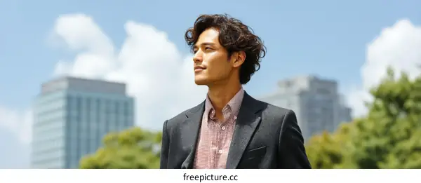 Asian Businessman Outdoors in Cityscape