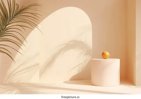 Minimalist Summer Still Life with Lemon and Palm Leaf Shadow