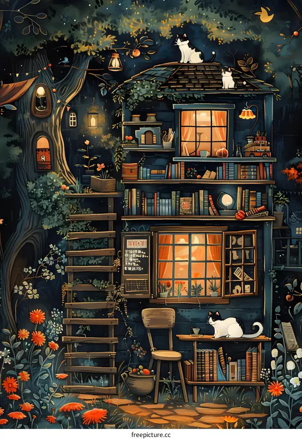A Cozy Night in the Treehouse Library