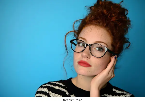 Close-up Portrait of a Redhead Woman with Glasses