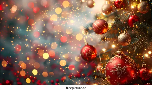 Christmas Tree With Red And Gold Ornaments