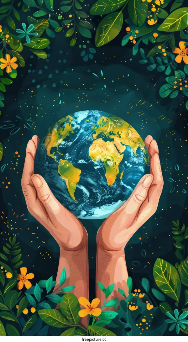 Hands Holding Earth with Greenery