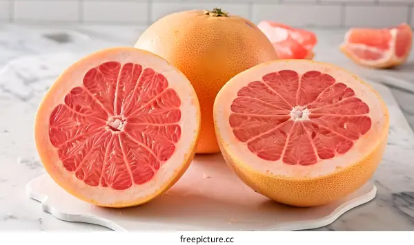 Close Up of Freshly Cut Pink Grapefruit