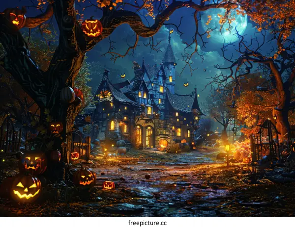 Enchanting Halloween Pumpkin House Nestled in a Forest