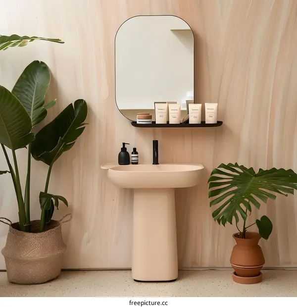 Modern Bathroom Interior Design with Sink and Plants