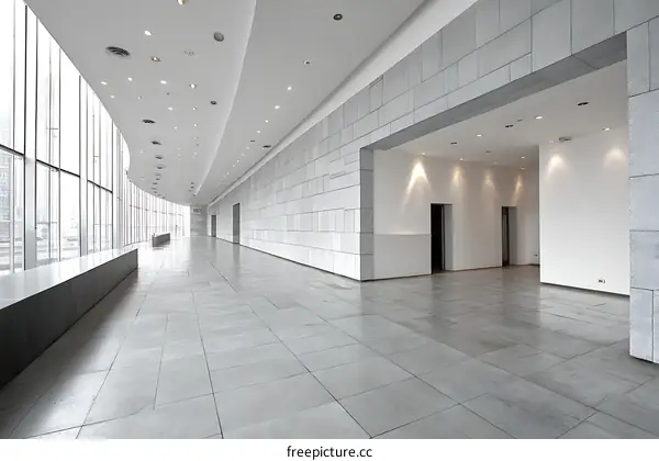 Modern Empty Office Corridor with Large Windows