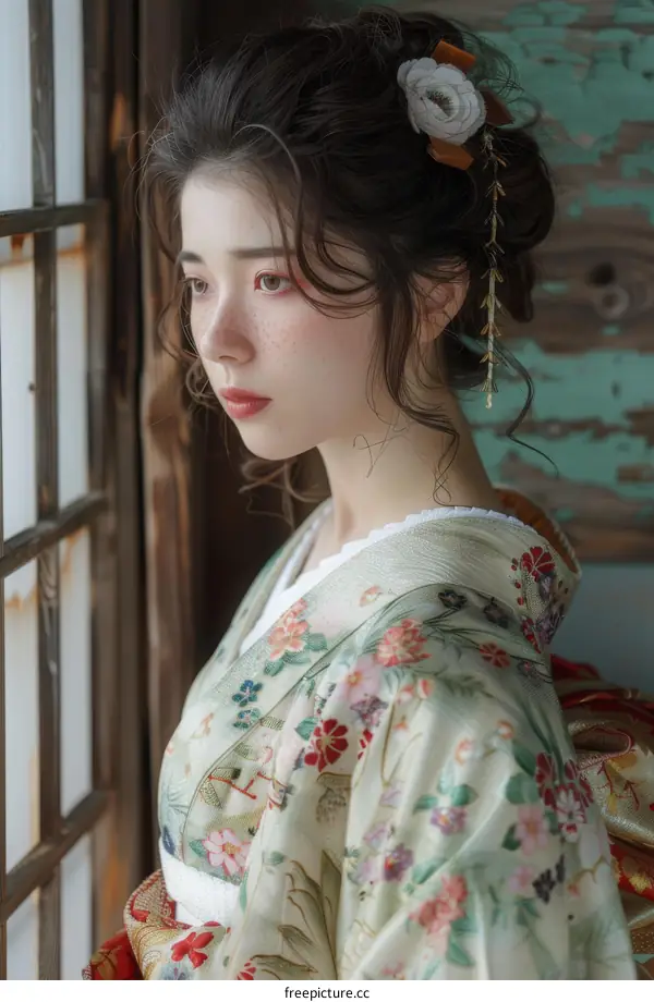 Beautiful Asian Woman Wearing Traditional Japanese Kimono