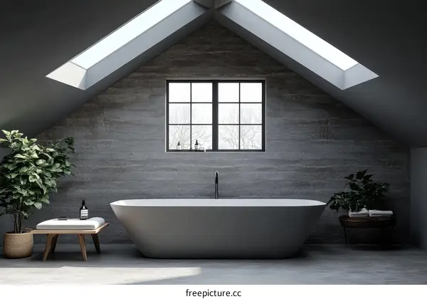 Modern Loft Bathroom with Skylights
