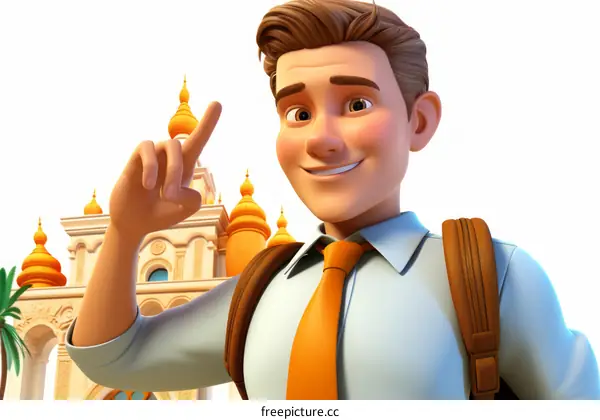 Businessman pointing at a building