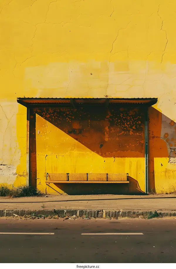 Yellow Wall with Shelter and Bench