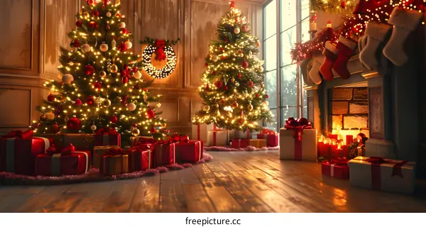 A living room decorated for Christmas