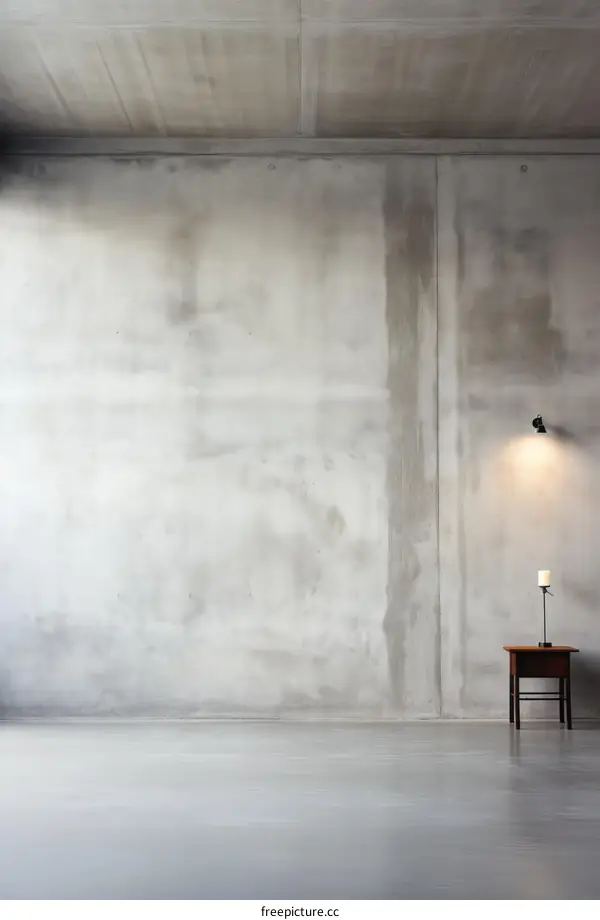 A dimly lit room with a table and a lamp