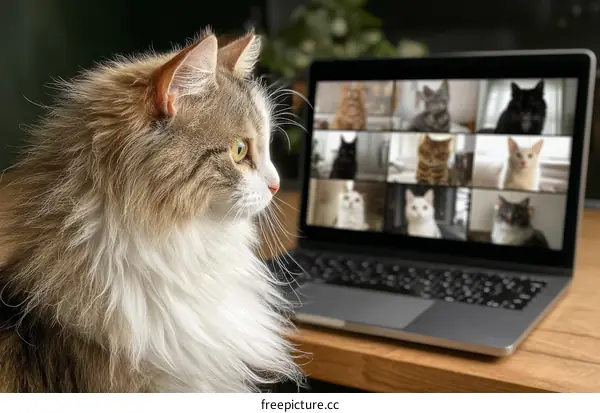 Cat Watching a Zoom Meeting of Cats