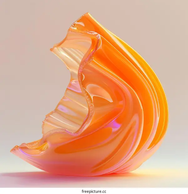 Abstract 3D rendering of a translucent orange wavy shape