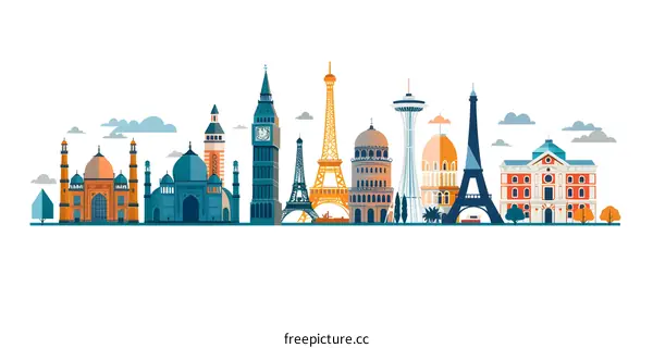 Famous Landmarks of the World Illustration