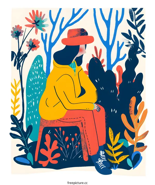 Woman Sitting in a Garden Illustration