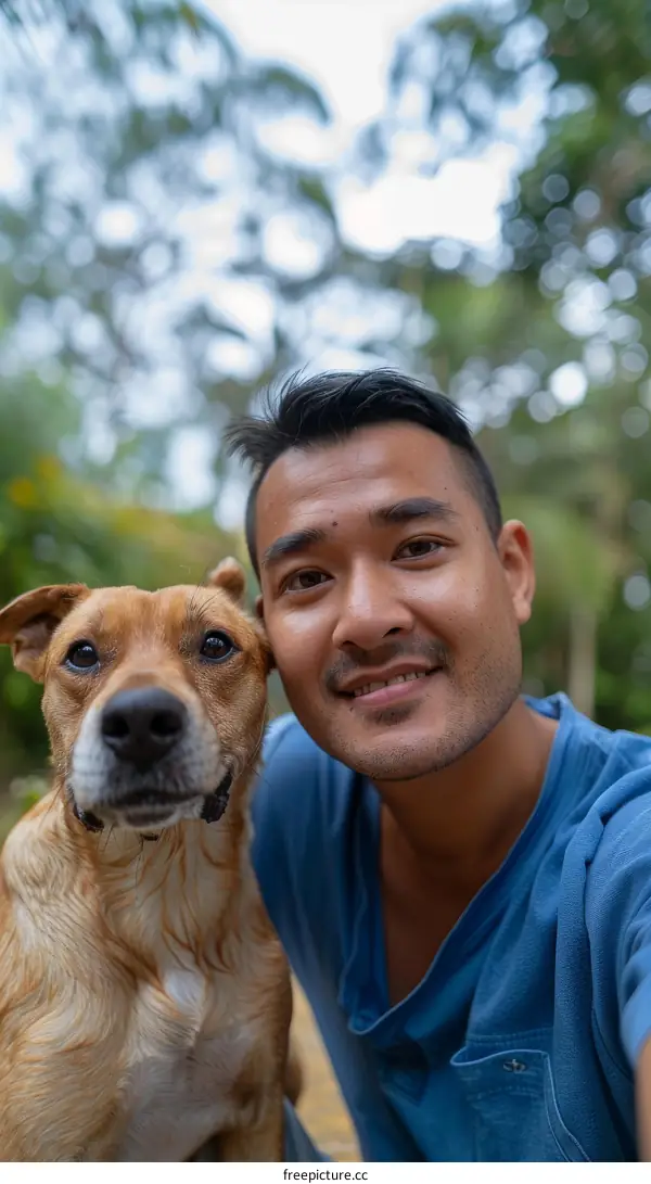 A smiling man with his dog