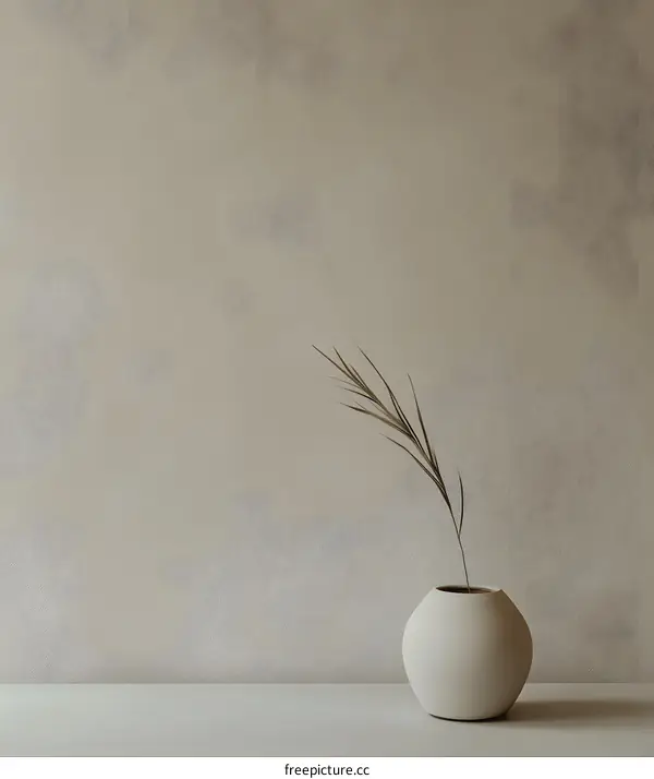 Minimalist Dried Flower Arrangement in a White Vase Against a Neutral Wall