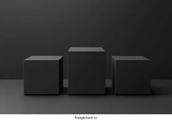 Three Dark Gray Cubic Display Stands