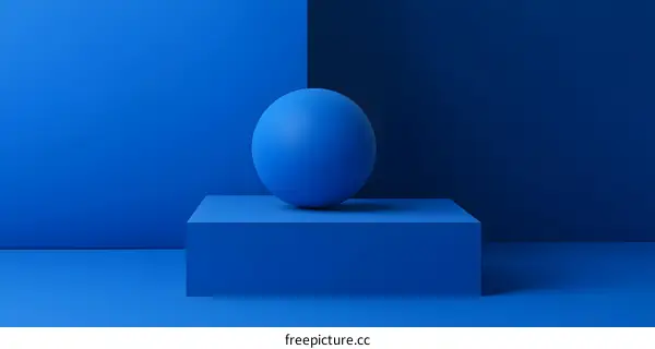 Blue Sphere on Blue Platform Minimalist Background