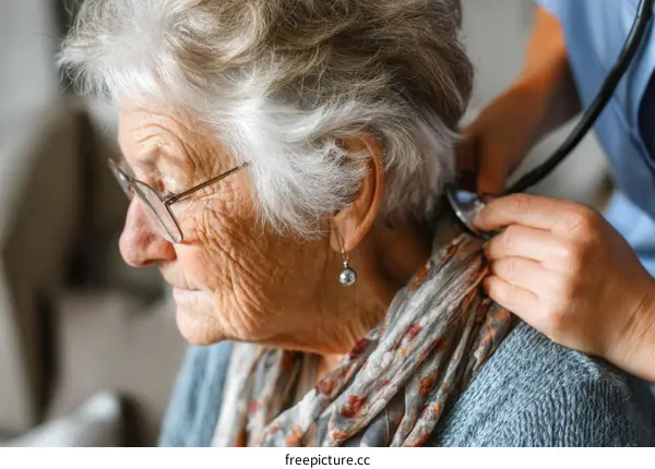 Elderly Caucasian Woman Receiving Medical Attention