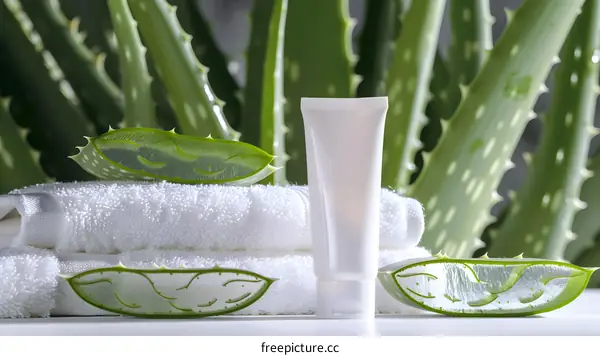 Aloe Vera Cream  With Towel And Leaves