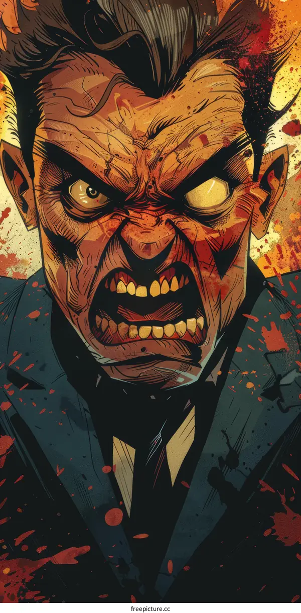 Illustration of a man with a scarred face and blood on his face