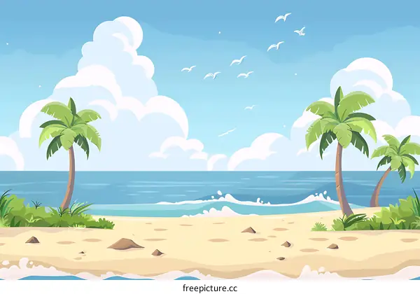Summer Tropical Beach Landscape Illustration