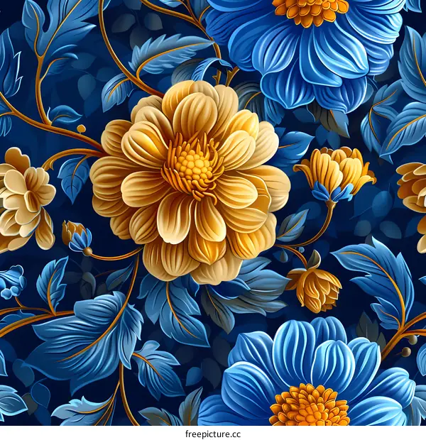 Blue and gold floral pattern