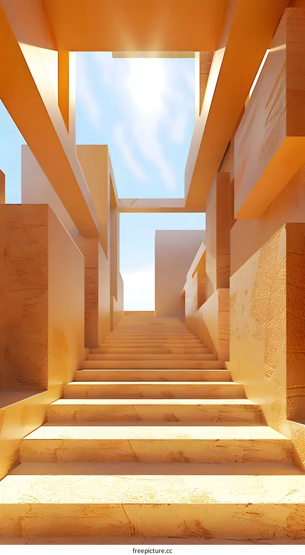 Abstract Modern Staircase Leading To Sky