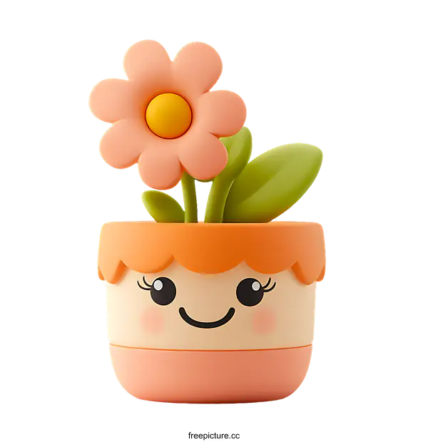[Transparent Background PNG]Cute Cartoon Flower Pot with a Smiling Face