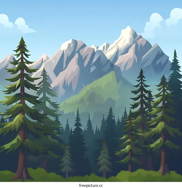 Mountain Landscape with Pine Trees