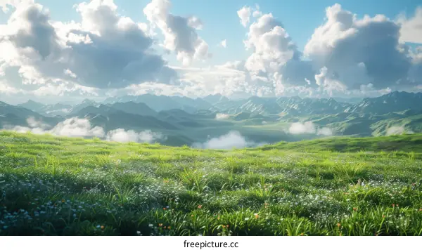 Majestic Mountain Meadow Landscape Illustration