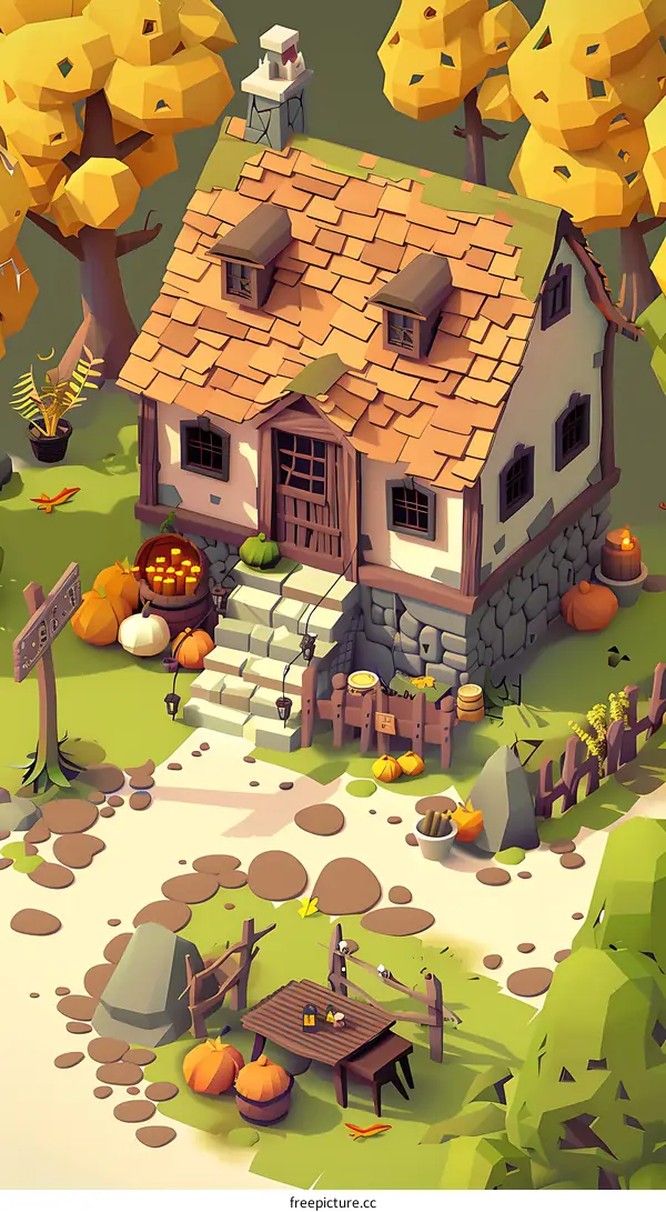 Low Poly House in Autumn