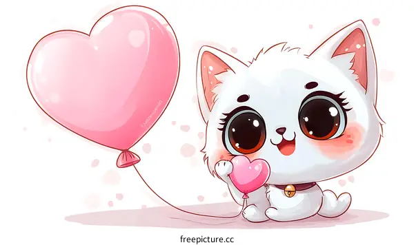 Cute Cartoon Kitten with Heart Balloon