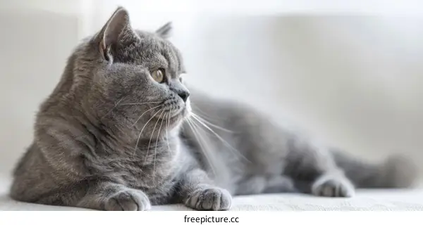 A gray cat is lying on a white cloth