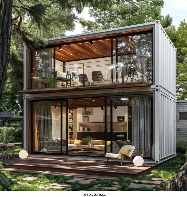 Modern Two-Story Container House Enclosed by Trees