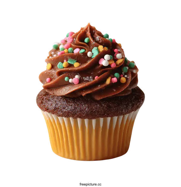 [Transparent Background PNG]Delicious Chocolate Cupcake with Colorful Sprinkles