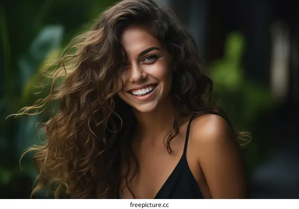 Portrait of a smiling young woman with long brown hair
