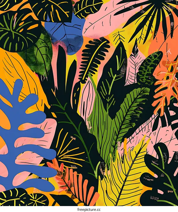 Colorful Abstract Tropical Leaf Pattern